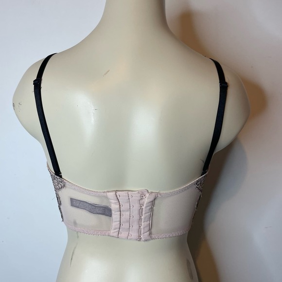 B13 Victoria's Secret Bra 32C Pink Black Lace Padded Lined Underwire Feminine - Picture 2 of 6